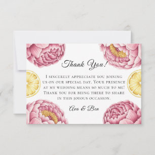 Dusty Pink Peonies and Lemon Wedding Dankeskarte