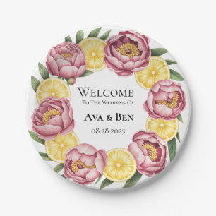 Dusty Pink Peonies and Lemon Wedding Paper Tellers Pappteller