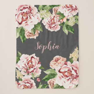 Dusty Pink Peony Floral Girl Name Baby Sherpadecke
