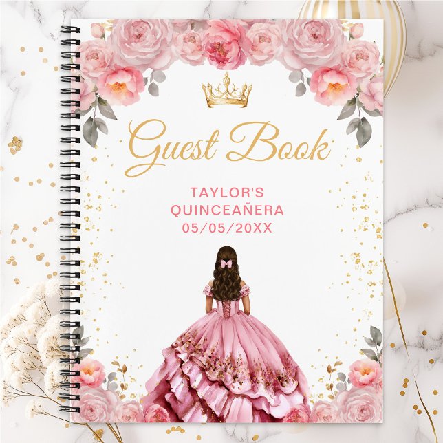 Dusty Pink Princess Quinceañera Gästebuch Notizbuch (Von Creator hochgeladen)