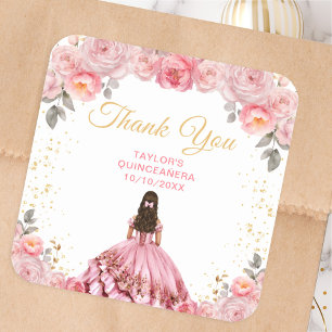 Dusty Pink Prinzessin Quinceañera Dankeschön Quadratischer Aufkleber