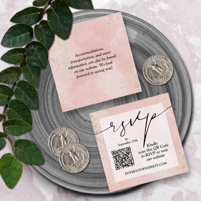 Dusty Pink QR Code Wedding Begleitkarte (Dusty pink QR code wedding small RSVP cards 2.5" x 2.5")