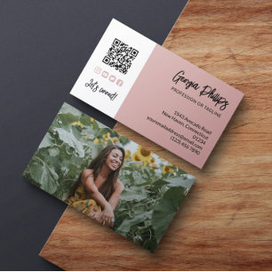 Dusty Pink QR Foto Social Media Icons Visitenkarte