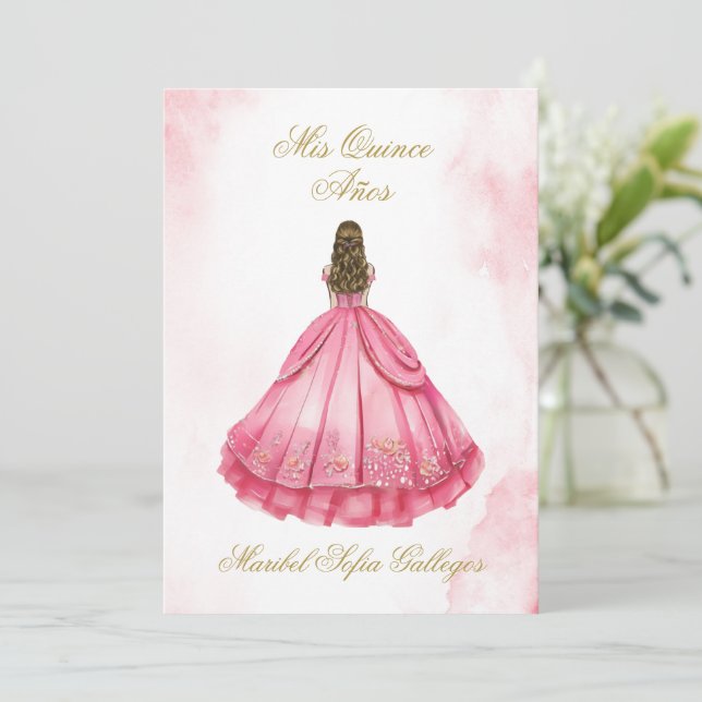 Dusty Pink Quinceanera Einladung Spanisch (Stehend Vorderseite)