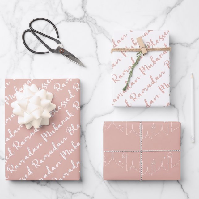 Dusty Pink Ramadan Calligraphy Masjid Pattern Geschenkpapier Set (Vorderseite)