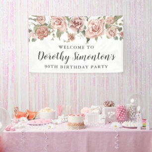 Dusty Pink Rose 90. Geburtstagsparty Willkommen Banner