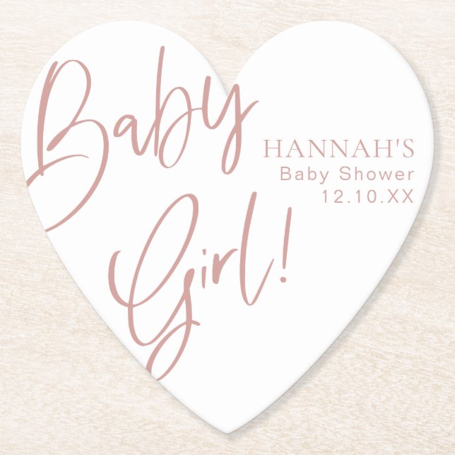 Dusty Pink/Rose Baby Girl Babydusche Herz Untersetzer (Vorderseite)