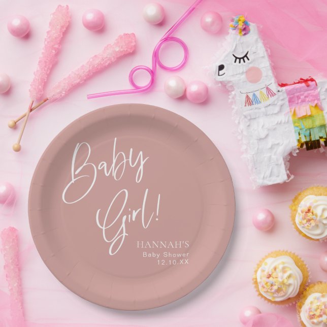 Dusty Pink/Rose Baby Girl Babydusche Pappteller (Party)