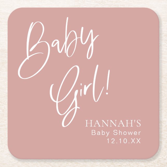 Dusty Pink/Rose Baby Girl Babydusche Rechteckiger Pappuntersetzer (Vorderseite)