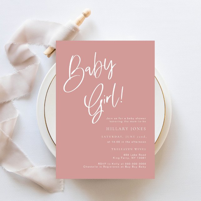 Dusty Pink / Rose Baby Girl Bohemisch Baby Dusche Einladung (Baby girl dusty rose pink baby shower invitation)