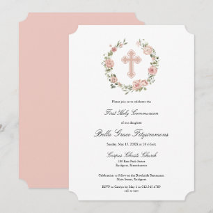 Dusty Pink Rose Blumenkreuz Erste Kommune Einladung