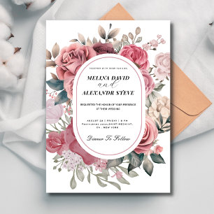 Dusty Pink Rose Blush Blumenrahmen Hochzeit Einladung