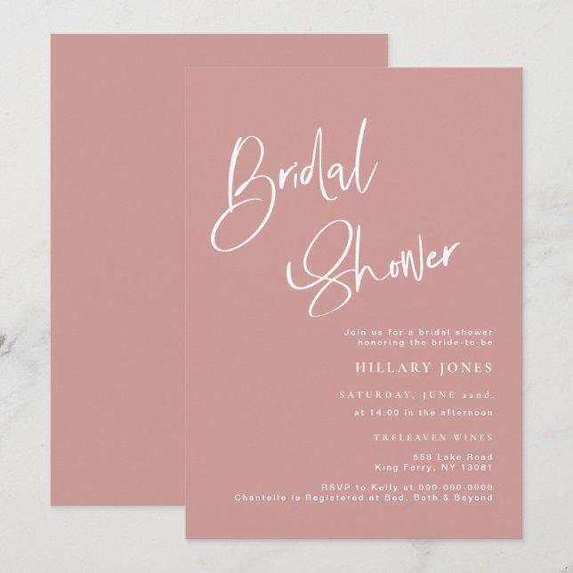 Dusty Pink/Rose Bohemisch Bridal Dusche Einladung (Vorne/Hinten)