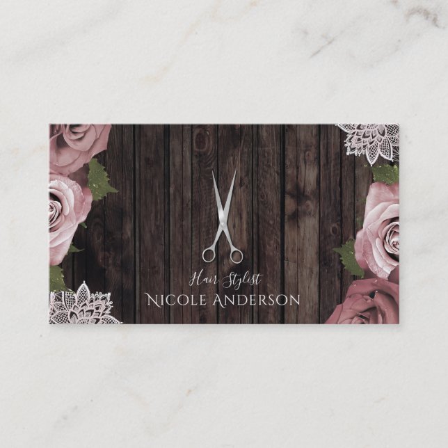 Dusty Pink Rose Chic Salon Haare Stylistische Sche Visitenkarte (Vorderseite)
