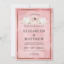 Dusty Pink Rose Color Thema mit Swans Wedding Einladung