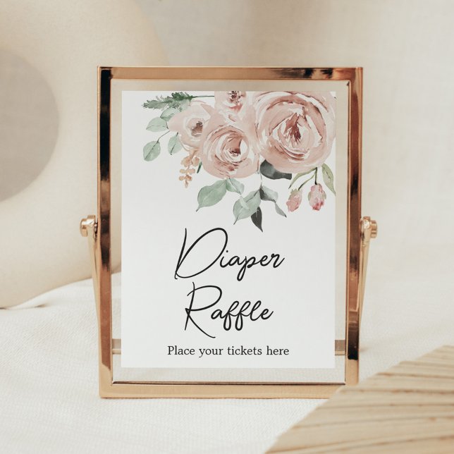 Dusty Pink Rose Es ist ein Girl Diaper Raffle Poster (It's a Girl Dusty Pink Rose Baby Shower Diaper Raffle Sign)