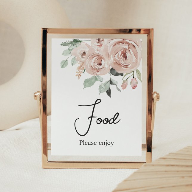 Dusty Pink Rose Es ist ein Mädchen-Baby-Dusche Nah Poster (It's a Girl Dusty Pink Rose Baby Shower Food Sign)