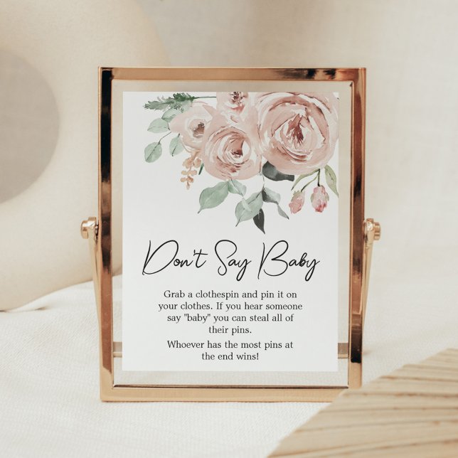 Dusty Pink Rose Es ist ein Mädchen Don't Say Baby Poster (It's a Girl Dusty Pink Rose Baby Shower Don't Say Baby Sign)