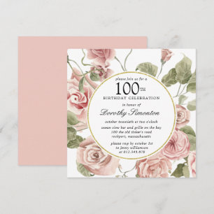 Dusty Pink Rose Floral 100. Geburtstag Einladung