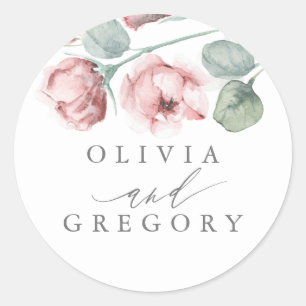 Dusty Pink Rose Floral Elegante Hochzeit Runder Aufkleber