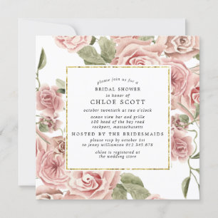 Dusty Pink Rose Floral Gold Brautparty Einladung