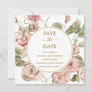 Dusty Pink Rose Floral Gold Rahmen Save The Date