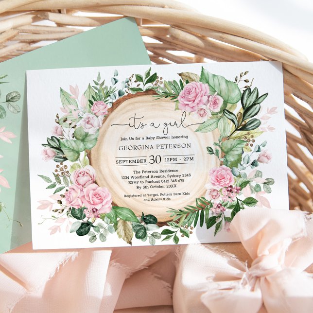 Dusty Pink Rose Garden Botanical Girl Babydusche Einladung (Von Creator hochgeladen)