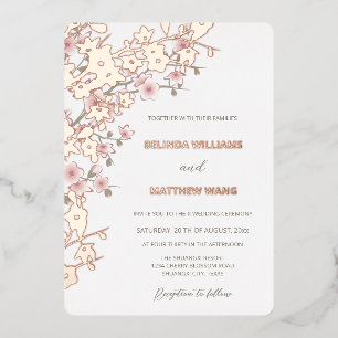 Dusty Pink Rose Gold Cherry Blossom Hochzeit Folieneinladung