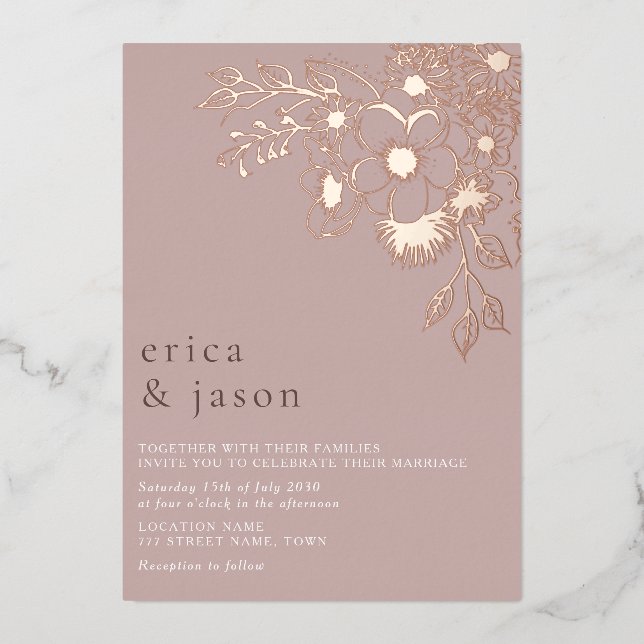 Dusty Pink Rose Gold Foil Wedite Folieneinladung (Vorderseite)