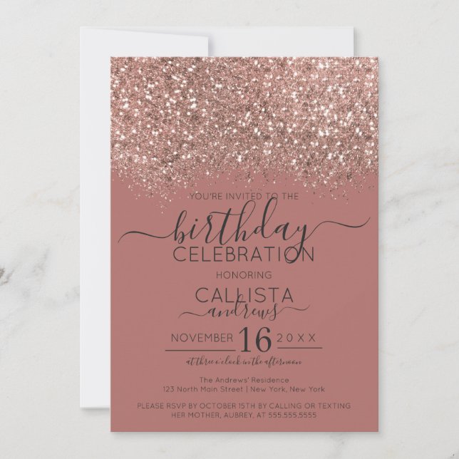 Dusty Pink Rose Gold Glitzer Confetti Geburtstag Einladung (Vorderseite)