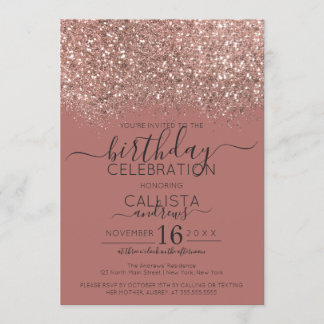 Dusty Pink Rose Gold Glitzer Confetti Geburtstag Einladung