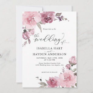Dusty Pink Rose Pastel Floral Mauve Blume Hochzeit Einladung