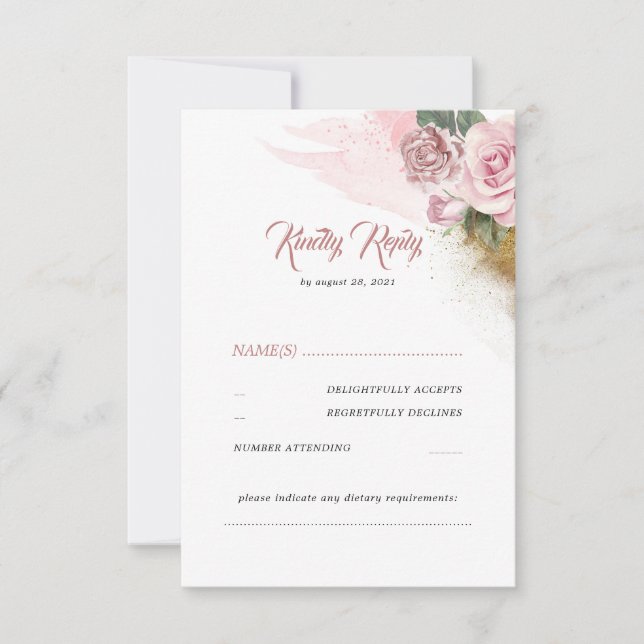 Dusty Pink Rose Romantic Wedding RSVP Karte (Vorderseite)