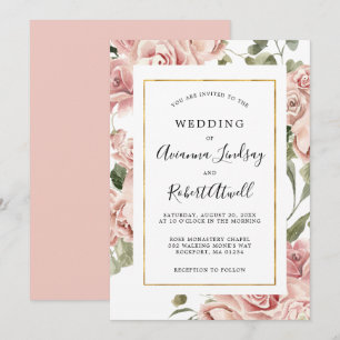 Dusty Pink Rose Rustic Floral Wedding Einladung