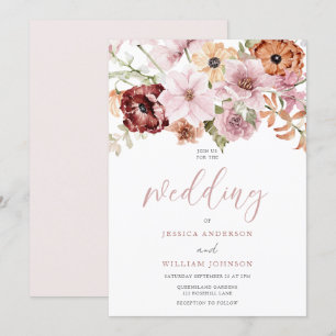 Dusty Pink Rose Watercolor Florals Wedding Einladung