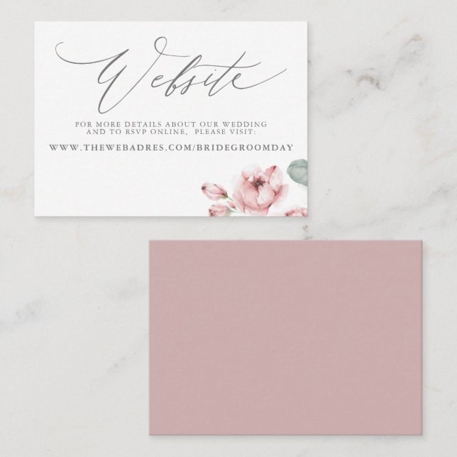 Dusty Pink Rose Wedding Website Card Visitenkarte (Vorne/Hinten)