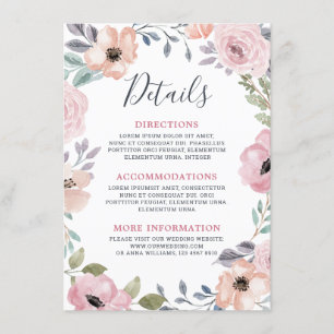 Dusty Pink Roses Einzelheiten zur Hochzeit in der Begleitkarte