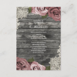 Dusty Pink Roses Gray Rustic Wedding Details Begleitkarte