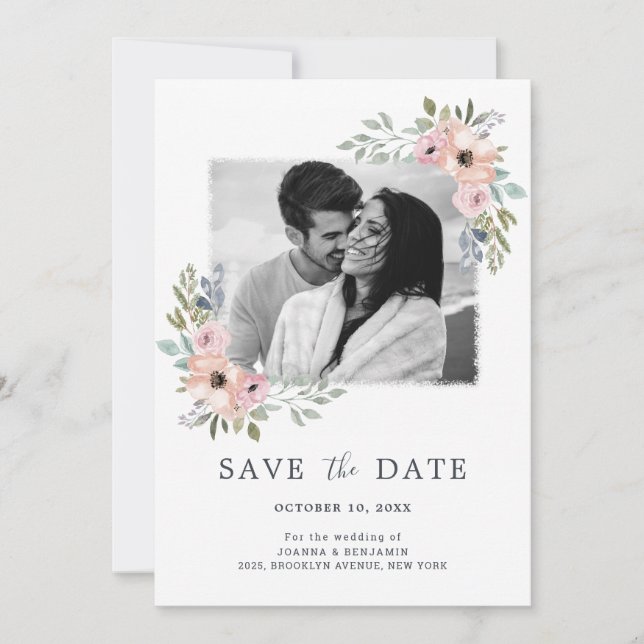 Dusty Pink Roses Mittelsommer Floral Save the Date (Vorderseite)
