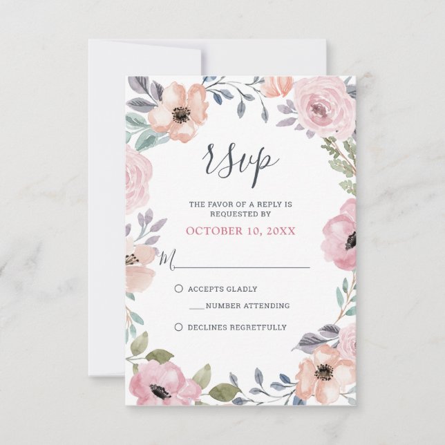 Dusty Pink Roses Mittsommer Blumenblüte RSVP Karte (Vorderseite)