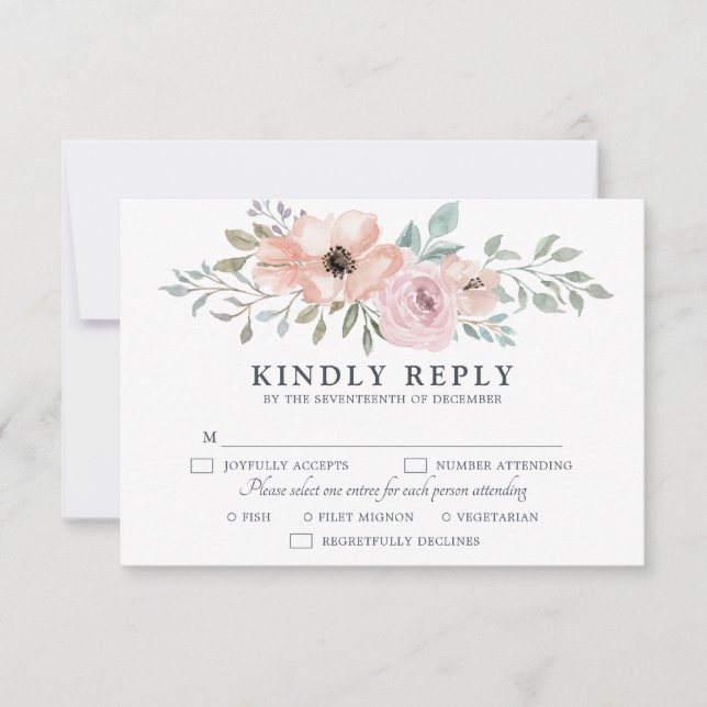 Dusty Pink Roses Mittsommer Blumenblüte RSVP Karte (Vorderseite)