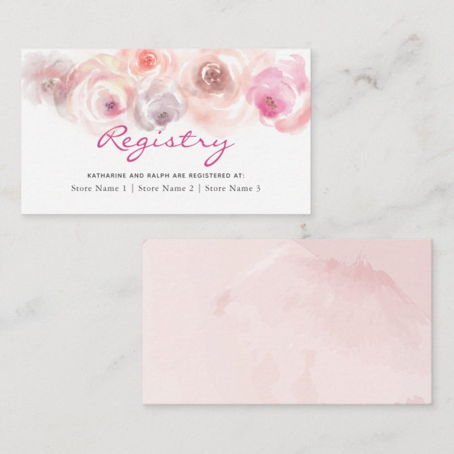 Dusty Pink Roses Watercolor Gift Registry Begleitkarte (Vorne/Hinten)