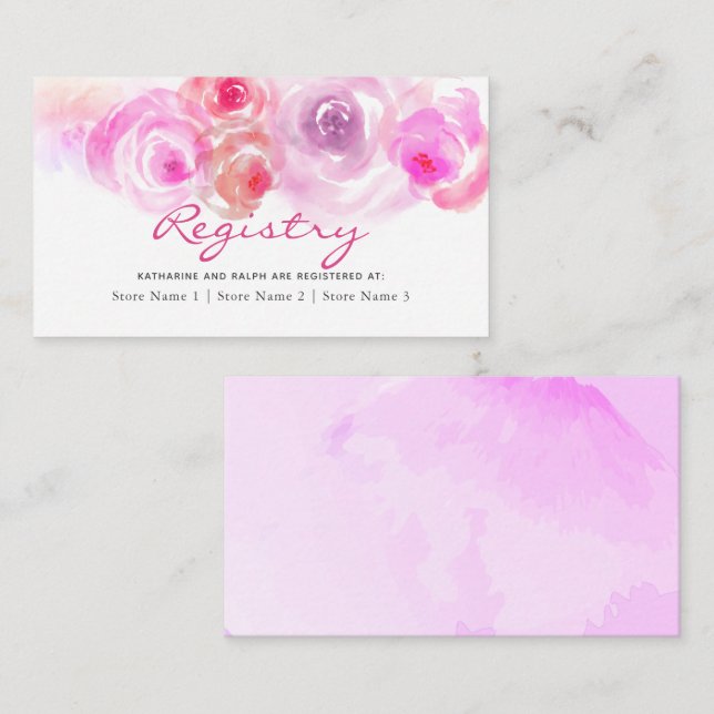 Dusty Pink Roses Watercolor Gift Registry Begleitkarte (Vorne/Hinten)