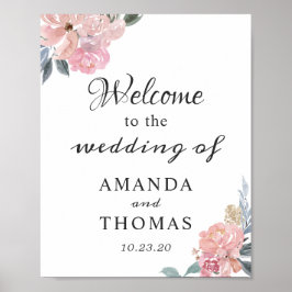 Dusty Pink Rustic Floral Wedding Willkommenszeiche Poster