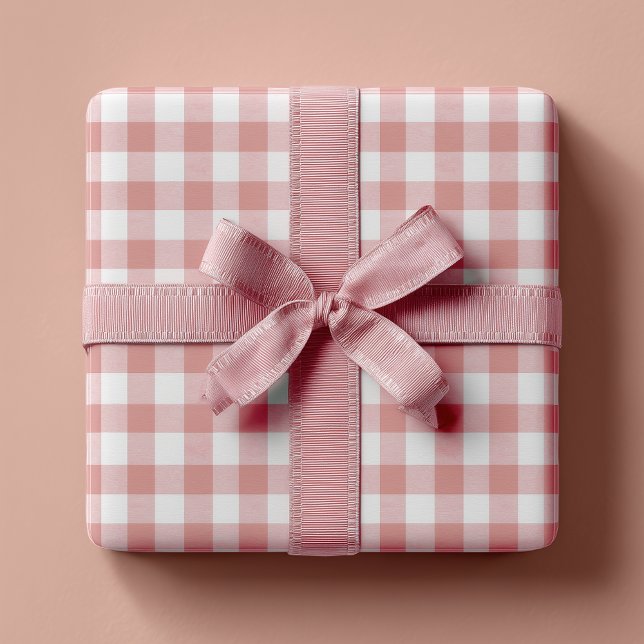 Dusty Pink Rustic Gingham Geschenkpapier Set (Gift Wrap Sheets - Dusty Pink Faux Texture Country Gingham)