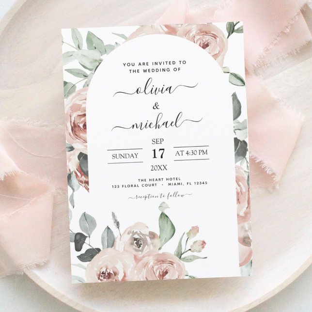 Dusty Pink Sage Green Floral Wedding Einladung (Von Creator hochgeladen)
