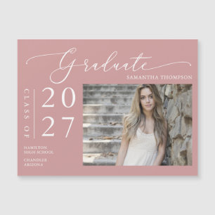 Dusty Pink Script School Graduate Photo Magnet