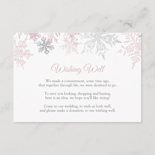 Dusty Pink & Silver Snowflake Hochzeit wünschend g Begleitkarte (Vorderseite)