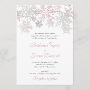 Dusty Pink & Silver Snowflakes Winterhochzeit Einladung