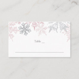 Dusty Pink & Silver Snowflakes Winterhochzeit Platzkarte
